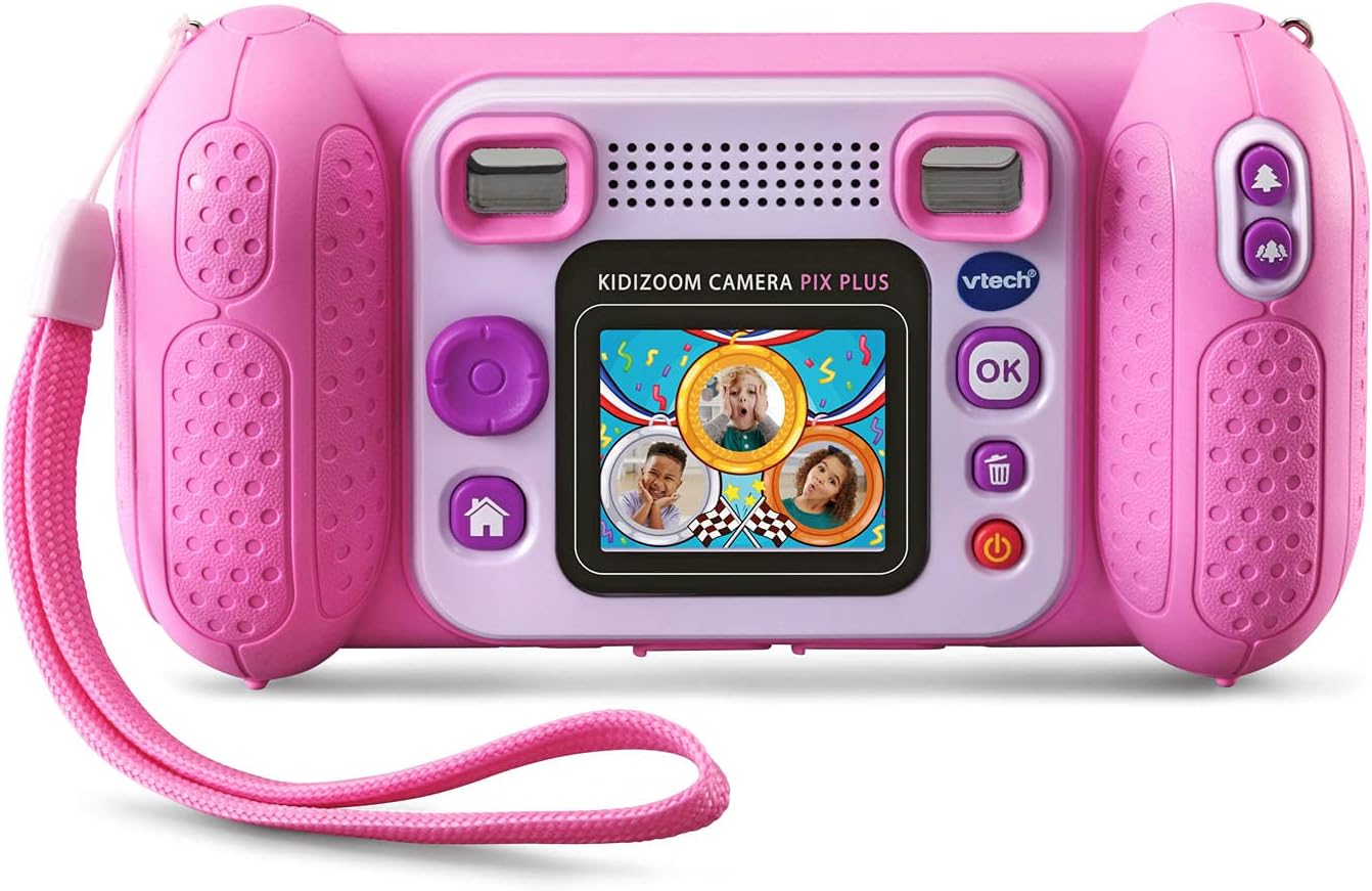 VTech KidiZoom Camera Pix Plus, Pink | Kids Digital Camera with 4X Digital Zoom, Selfie Mode, HD Photos & Videos, Voice Recorder, Games & Expandable Memory