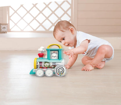 Hola Pull Along Train Engine Toy – Musical Educational Pull Toy with Moving Gears for Babies (6–24 Months)