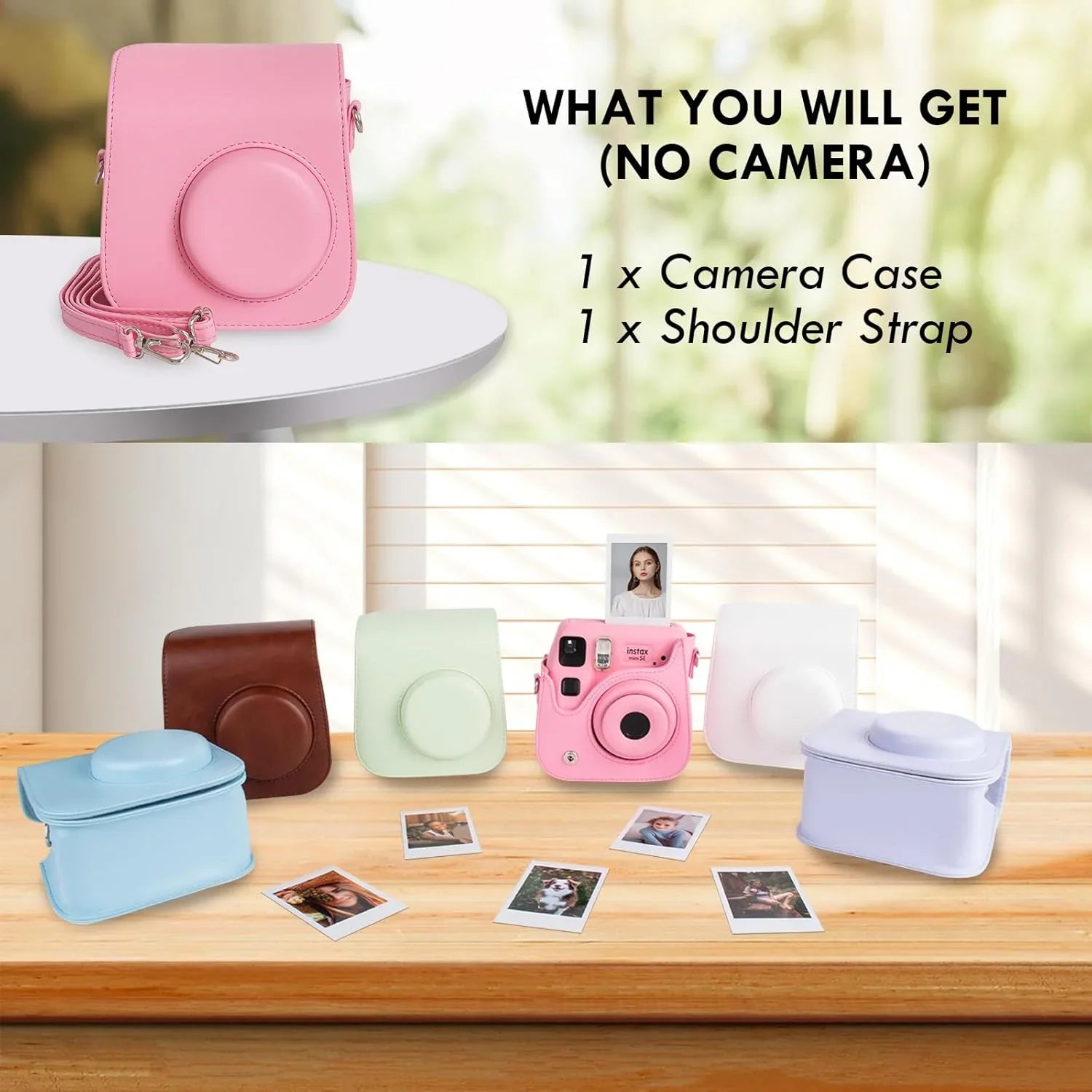 PU Leather Camera Case for Instax Mini SE – Protective Pouch with Adjustable Shoulder Strap - Pink - Jaiman Toys