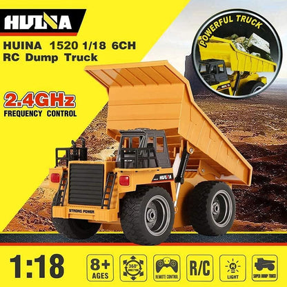 Huina 1:18 RC Dump Truck | Heavy-Duty Remote Control Construction Tipper Lorry Toy