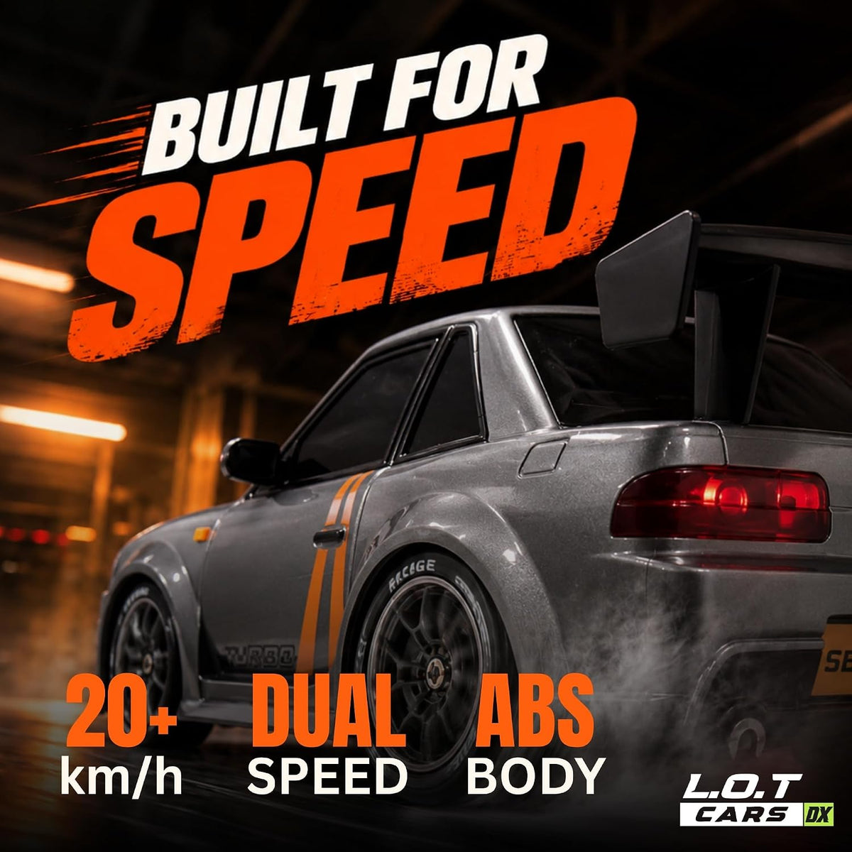 Zipp Remote Control Car | 20 km/h 2.4GHz RC Drift Car | 4x4 Drifting Car with 100m Remote Range | Multi-Mode LED & Special Exhaust Lights | Turbo Grey