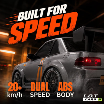 Zipp Remote Control Car | 20 km/h 2.4GHz RC Drift Car | 4x4 Drifting Car with 100m Remote Range | Multi-Mode LED & Special Exhaust Lights | Turbo Grey