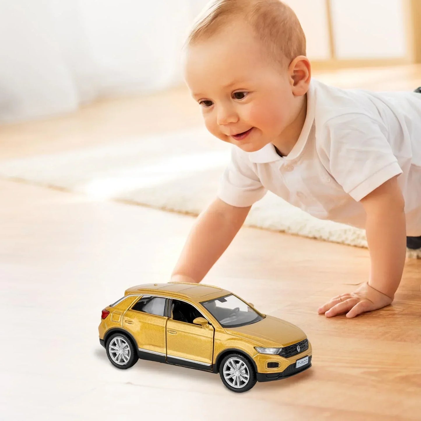 RMZ City Volkswagen T-Roc SUV 1:36 Die-Cast Car | Pull Back & Go | Openable Doors | Blue / Gold