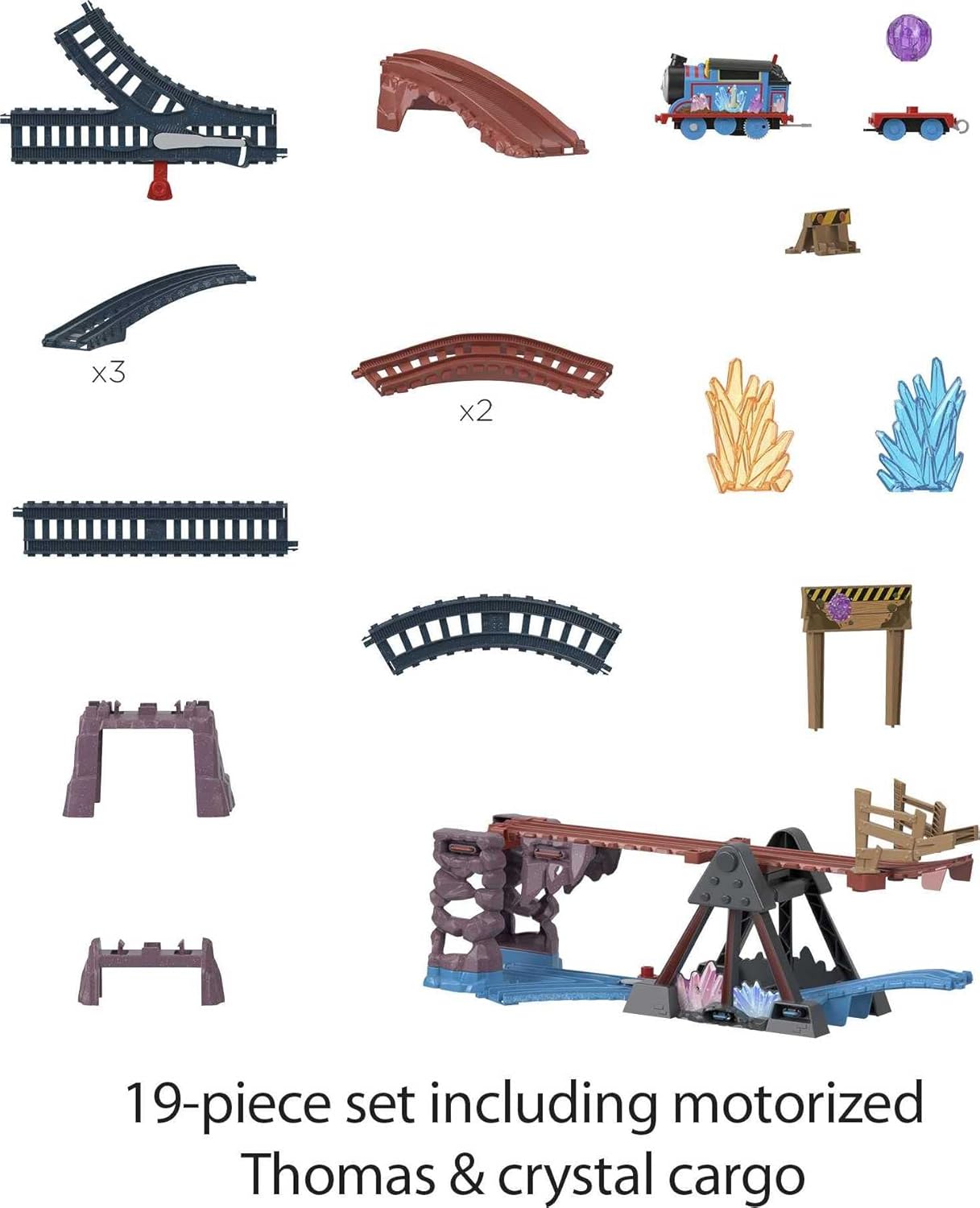 Thomas & Friends Fisher-Price Toy Train Set With Motorised Thomas Train And Tipping Bridge, 2.5 Metre Rails, Crystal Cave Adventure Set- HMC28