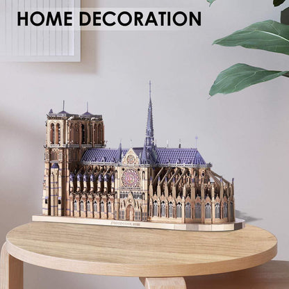 Piececool  3D Metal Puzzle Notre Dame Cathedral Paris Model – 382 Pieces – Level 5 Difficulty – Stainless Steel DIY Architecture Model Kit- Age16+