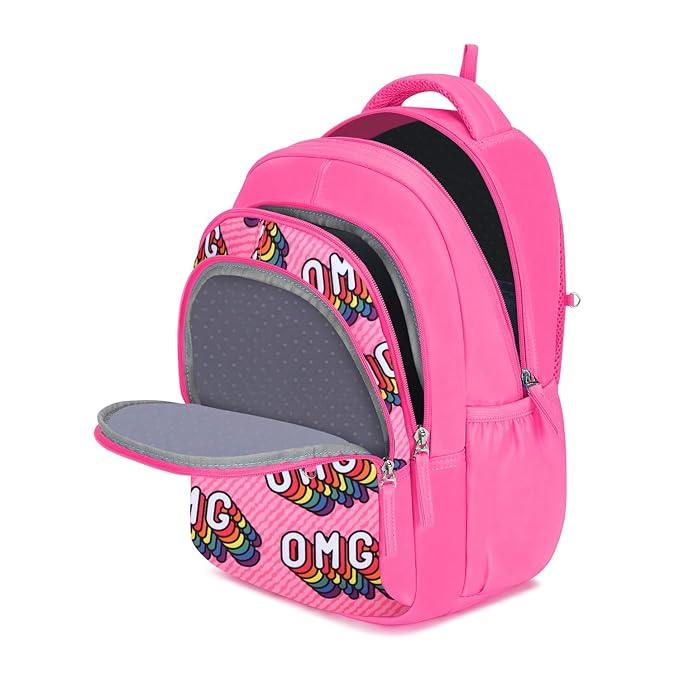 Genie School Bags OMG Kids Backpack – 15" Cute & Colorful Bag for Girls with Happy Pouch - Jaiman Toys