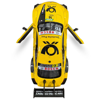 MSZ 1:24 Scale BMW M4 DTM Racing Diecast Model Car – Yellow Deutsche Post Edition, Metal Body Collectible with Detailed Interior, Opening Features & Display Model for Ages 14+