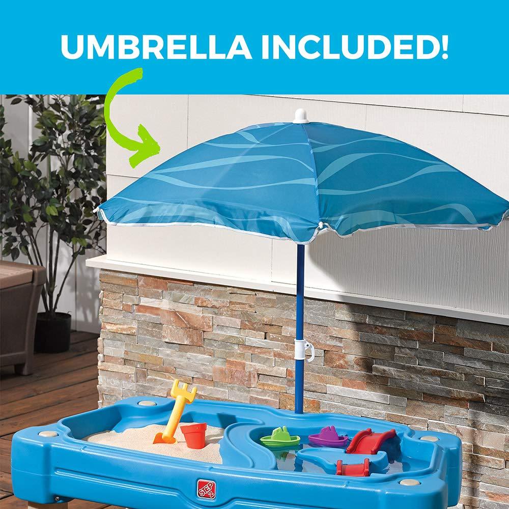 Step2 Cascading Cove Sand & Water Table with Umbrella – Blue Kids Activity Table with 6 Accessories - Jaiman Toys
