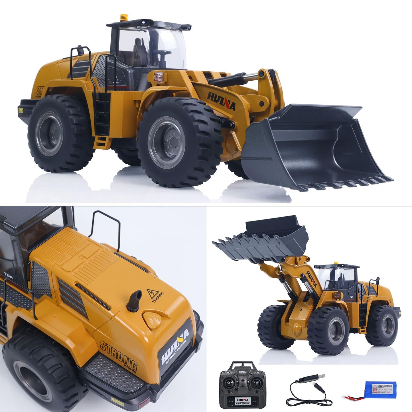 HUINA 1583 1:14 Scale RC Wheel Loader | 2.4GHz 10CH Remote Control Construction Vehicle with Electric Lifting Bucket, Lights & Sound | 14+