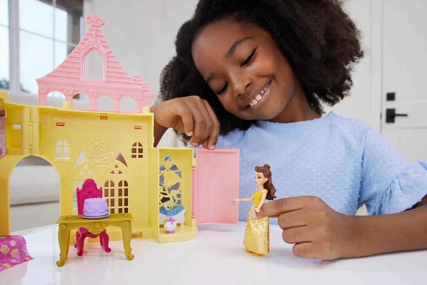 Mattel Disney Princess Toys, Belle Stackable Castle Doll House Playset with Small Doll and 9 Pieces, Inspired by The Disney Movie, Kids Travel Toys - Jaiman Toys