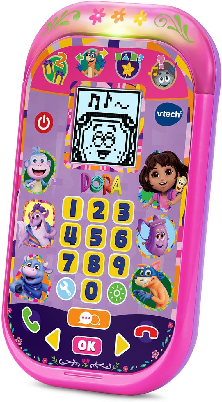 VTech Dora Adventure Calls Learning Phone | Interactive Bilingual Educational Toy Phone with 4 Learning Games, Voice-Activated Play, English & Spanish for Kids