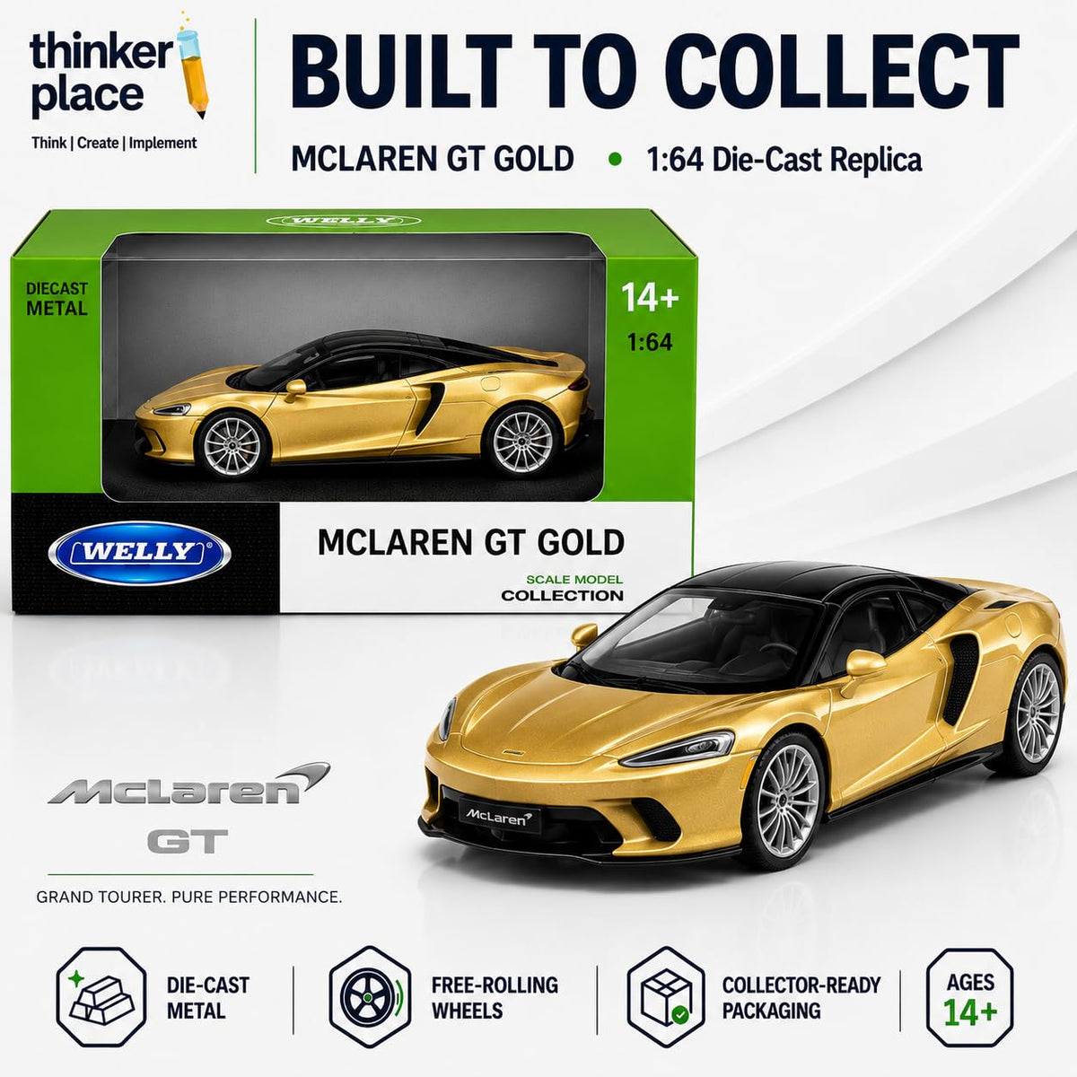 Welly 1:64 McLaren GT Gold Die-Cast Metal Model Car