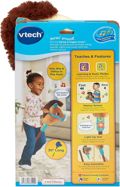 VTech Gallop & Giggle Horse Stick Pony with Motion Sensor | Interactive Musical Hobby Horse with Lights, Sounds & Learning Modes | Plush Riding Horse Toy for Kids