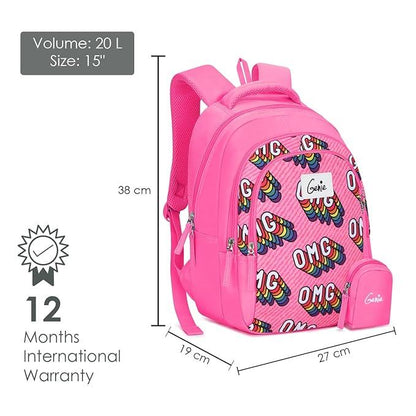 Genie School Bags OMG Kids Backpack – 15" Cute & Colorful Bag for Girls with Happy Pouch - Jaiman Toys