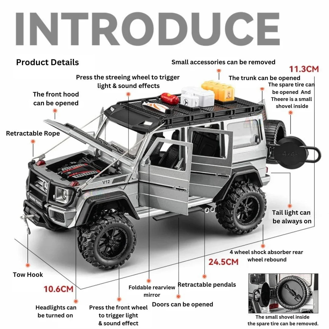 CHE-ZHI Mercades-Banz G550 4x4 Limited Edition Diecast Sports car Modified Pull Back Car with  Openable Doors & Sound Light Diecast Car  Model