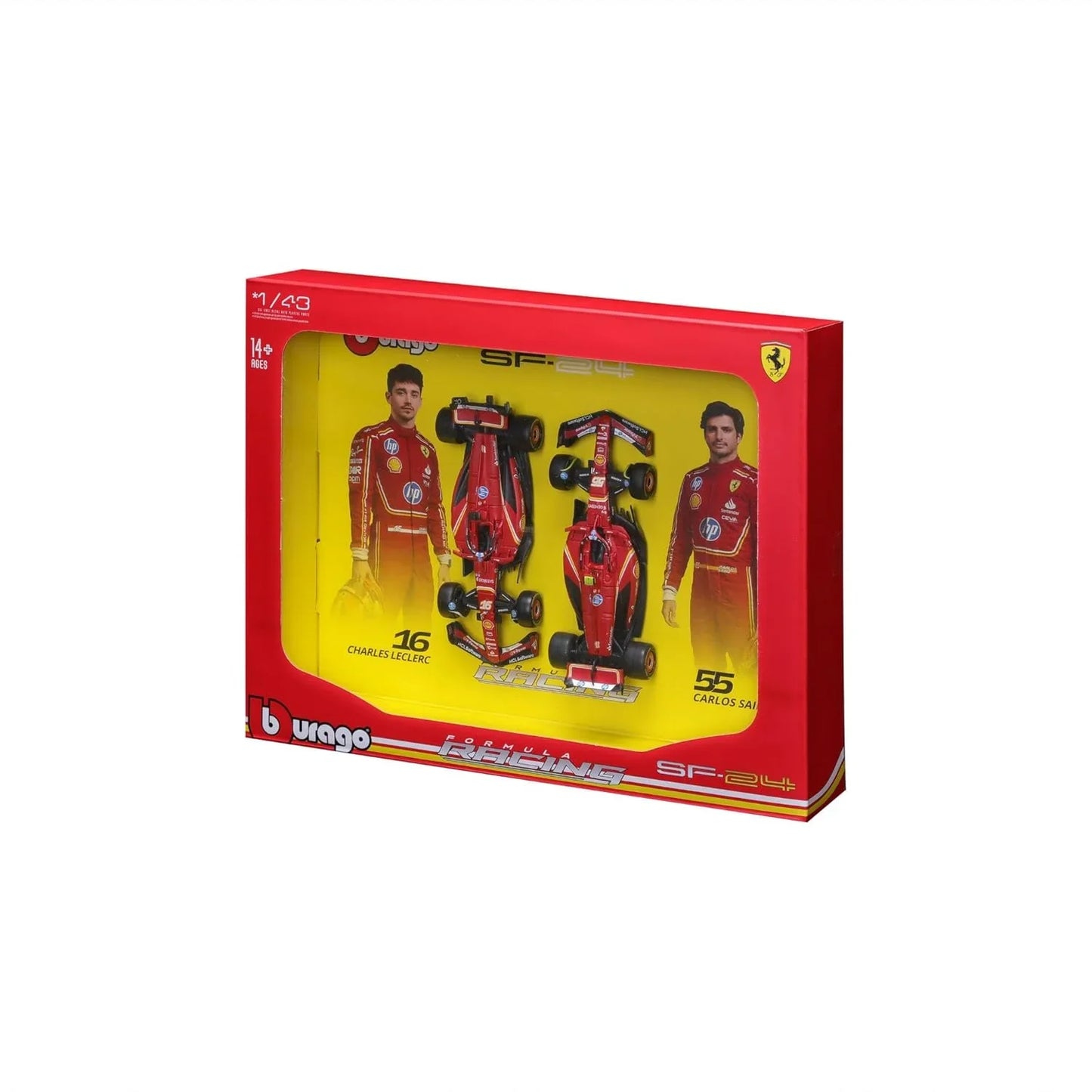 Bburago 2024 Ferrari SF24 Formula F1 Racing Team Set of 2 Cars 1:43 Die Cast Scale Miniature Model Cars, with Photo Frame Packaging - Jaiman Toys