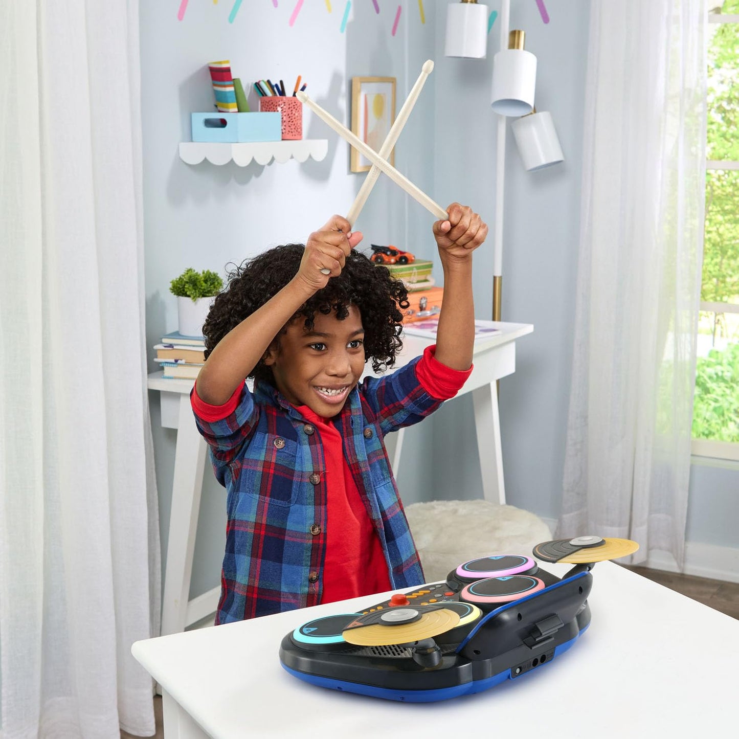 VTech KidiStar Drum Pad | Interactive Electronic Drum Kit with Drumsticks, Music, Learning Games & LCD Display | Ages 5+