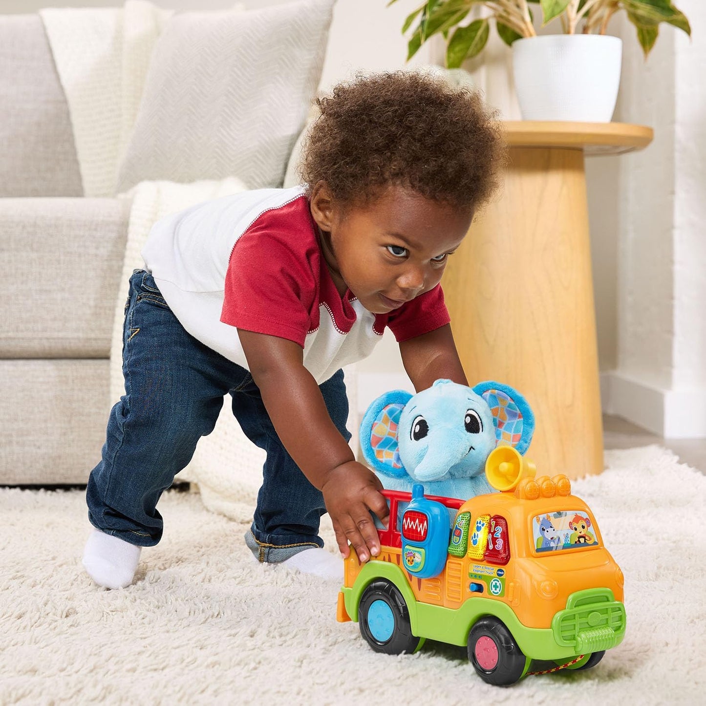 VTech Learn and Rescue Elephant Truck Pull Toy | Interactive Learning Rescue Truck with Plush Elephant, Lights, Sounds & Pretend Play for Toddlers