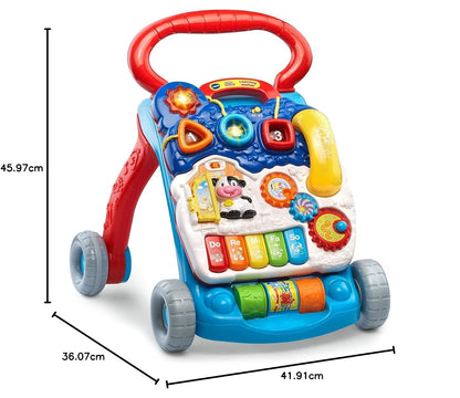 VTech Sit-to-Stand Learning Walker Interactive Baby Activity Walker with Removable Learning Center, Lights, Sounds & Music | Early Development Push Walker for Toddlers | Blue