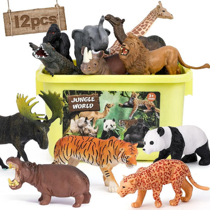 FRUSE Safari Animal Figures Toys with 12 PCS Zoo Animals for Toddlers 3-5 | Wild Zoo Animal Figurines, Realistic African Jungle Playset, Tiger, Lion, Storage Box, Toddler Learning Toys, Gifts for Kids