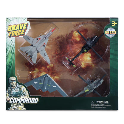 Brave Force Commando Die-Cast Military Aircraft 4-Piece Set – Jets & Helicopters