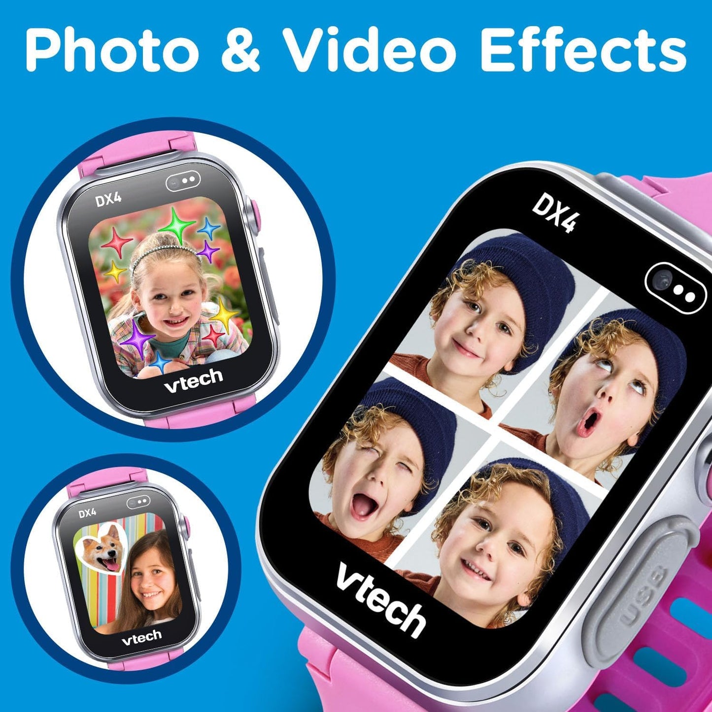 VTech KidiZoom Smartwatch DX4, Pink | Kids Smart Watch with Dual Cameras, Games, Music Player, Activity Tracker, Photo & Video Recorder | Educational Smartwatch