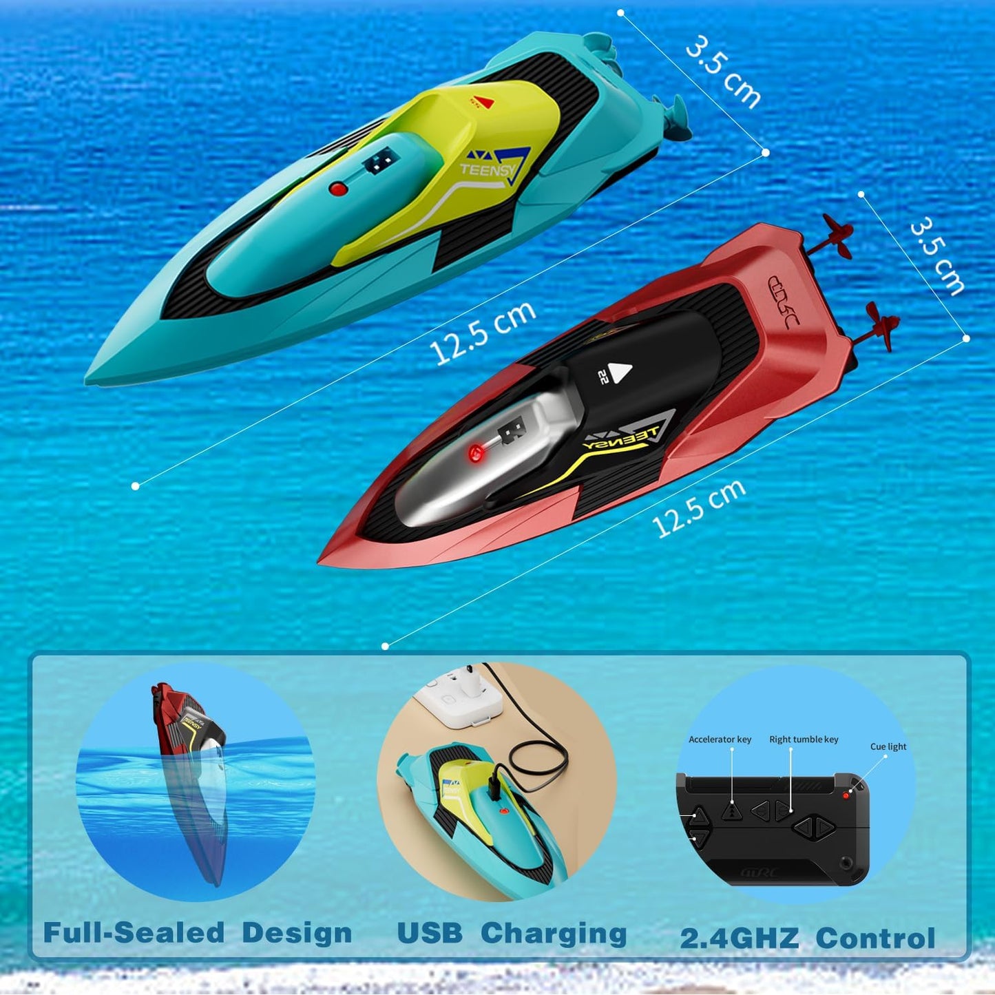 4DRC RC Racing Boat for Kids | 15 KM/H High-Speed 2.4GHz Remote Control Boat | Rechargeable Water Toy for Pools, Lakes & Rivers | 30 Min Playtime | Boys & Girls 8+ Years
