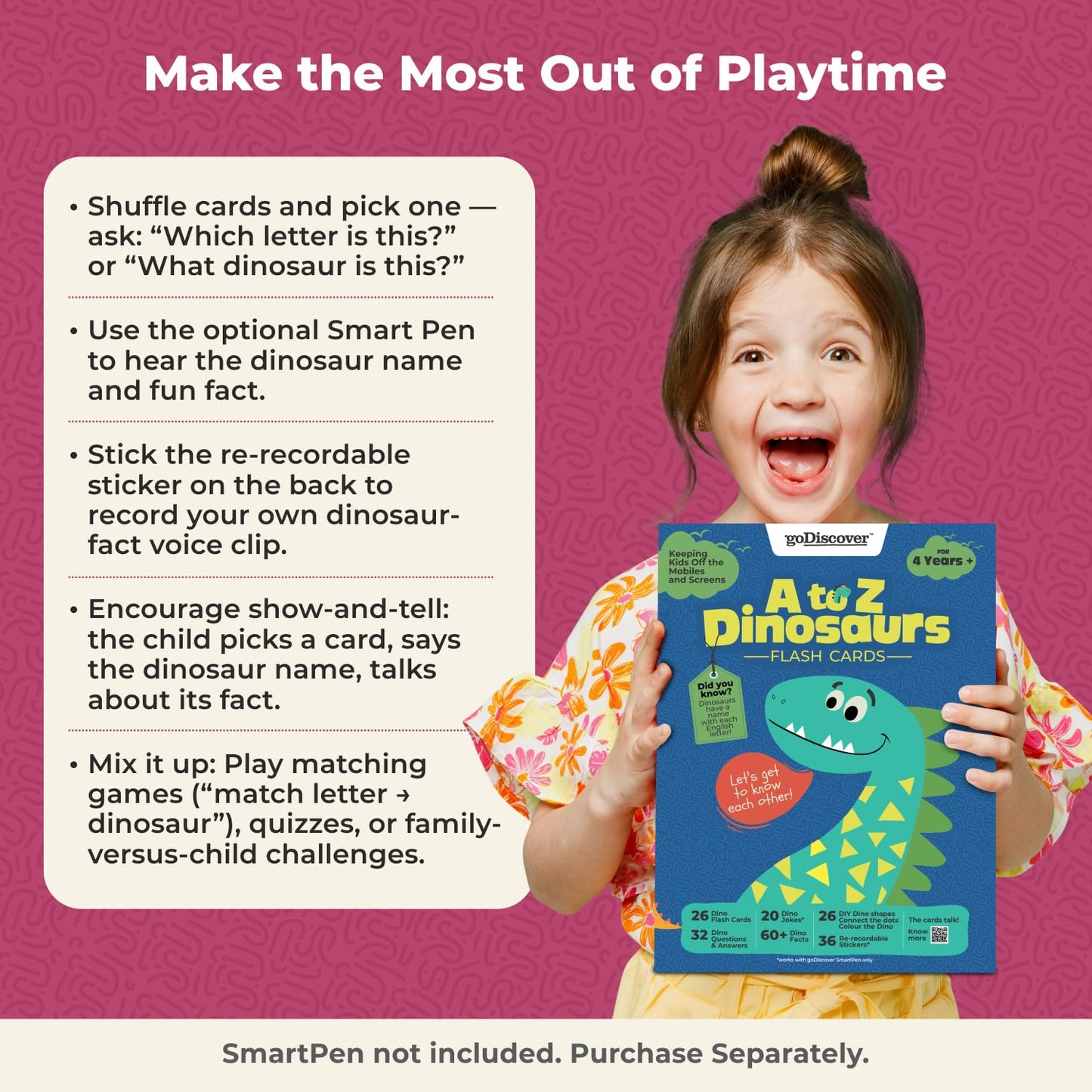 goDiscover A to Z Dinosaurs Interactive Flash Cards for Kids | Talking Learning Cards (4+ Years)