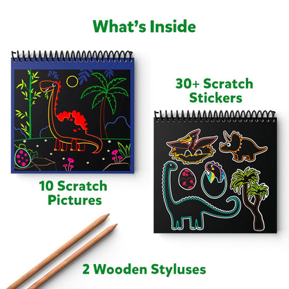 Skillmatics Magical Scratch Art Book for Kids - Dinosaurs, Craft Kits & Supplies, DIY Activity & Stickers, Gifts for Toddlers, Girls & Boys Ages 3, 4, 5, 6, 7, 8, Travel Toys