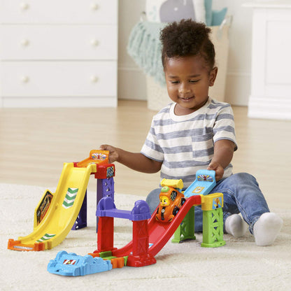 VTech Go! Go! Smart Wheels 3-in-1 Launch & Go Raceway | Interactive Race Track Playset with SmartPoint Race Car | Educational Toy for Ages 1–5