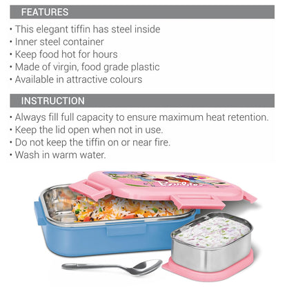 Milton Barbie 700ml Kids Lunch Box with Stainless Steel Inner Container | School Tiffin Box with Steel Snack Container