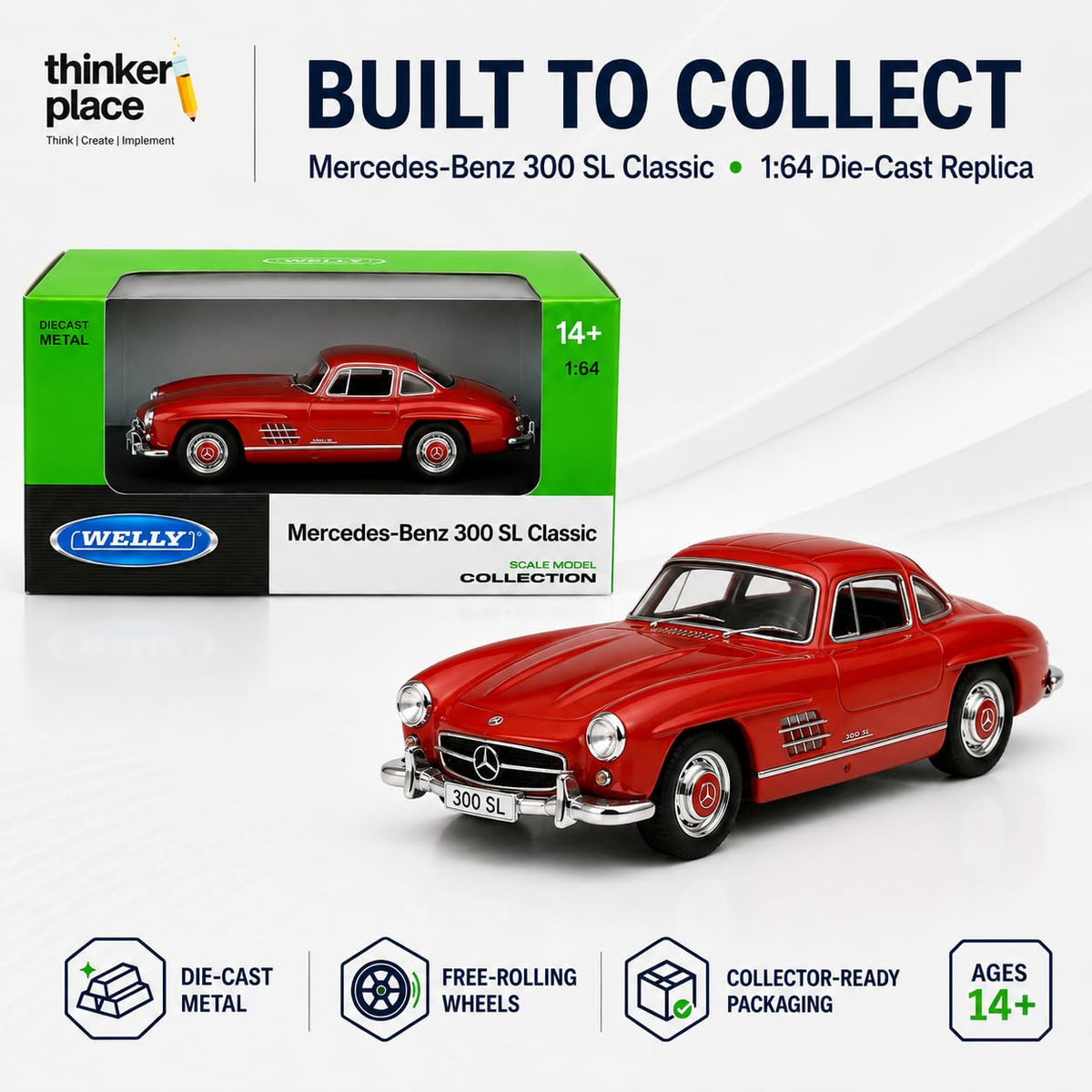Welly 1:64 Mercedes-Benz 300 SL Red Die-Cast Metal Model Car