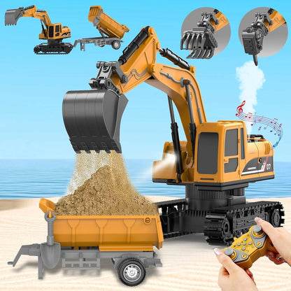 RC JCB Toy Excavator 1:22 Scale Remote Control Construction Vehicle with Lights, Sounds & Rotation Digger Truck for Kids