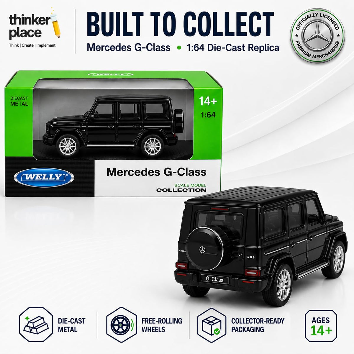 Welly 1:64 Mercedes-Benz G-Class Black Die-Cast Metal Model Car