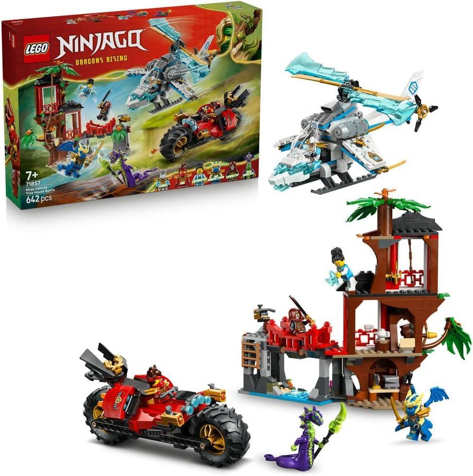 LEGO NINJAGO 71857 Ninja Vehicle Tree House Battle - Action Toy w/a Motorbike, Helicopter, 6 Minifigures & Swords - Gift for 7+ Year Old Boys & Fans