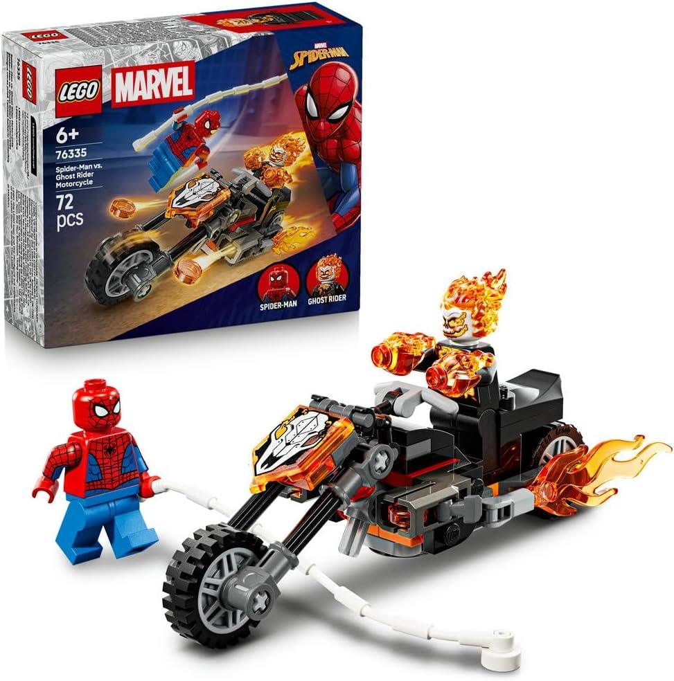 LEGO | Marvel 76335 Spider-Man vs. Ghost Rider Motorcycle - Superhero Toy w/a Motorbike Model, 2 Minifigures, Web String & Fire Elements - Gift for 6+ Year Old Boys