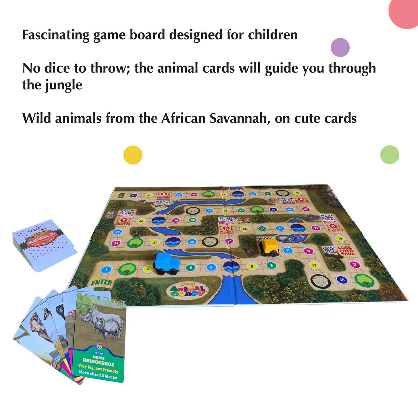 KAADOO Animal Buddy Africa Edition Board Game | Educational Wildlife Discovery Game for Kids 4+ Years | Learn African Animals Through Play | 2 Player Family Board Game | Made in India
