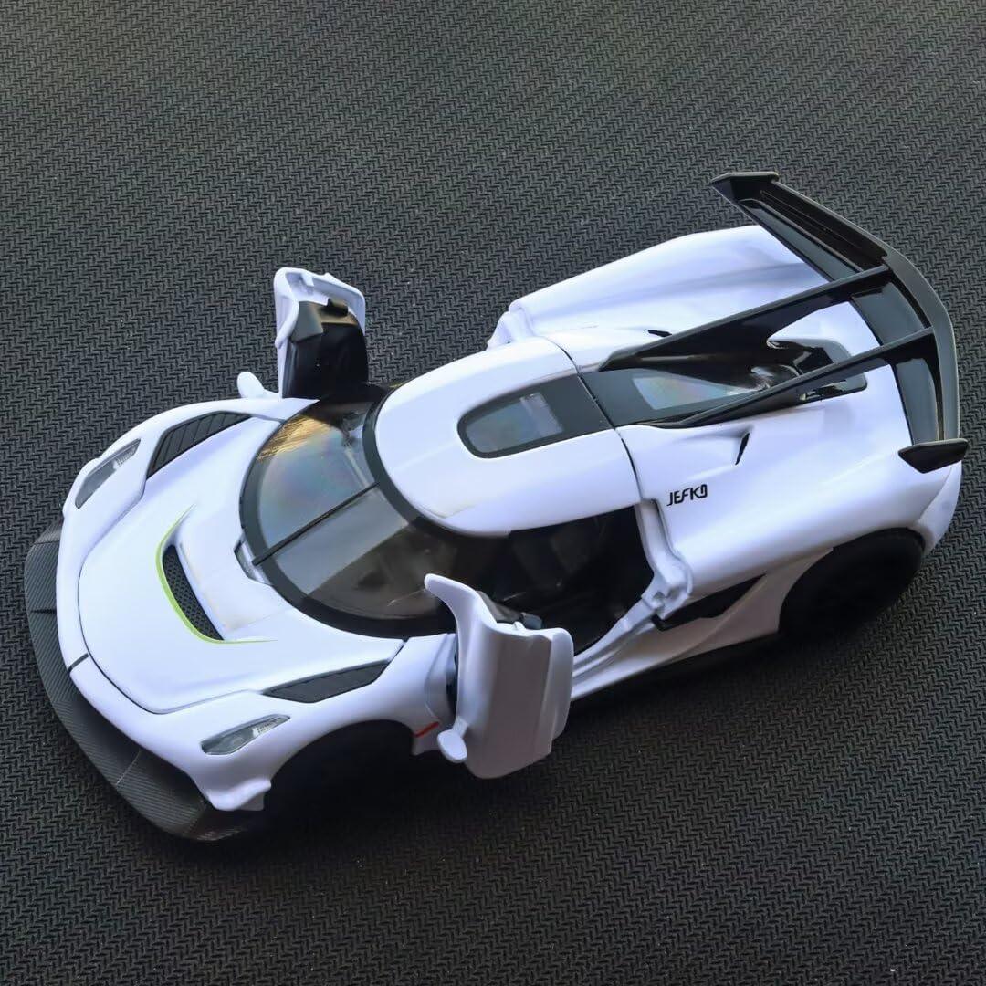 1:32 Koenigsegg Jesko Die-Cast Metal Model Car – Pull Back Toy Car with Openable Doors, Light & Music (White) - Jaiman Toys