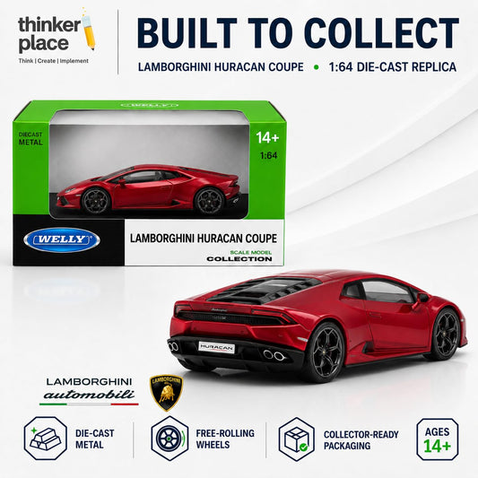 Welly 1:64 Lamborghini Huracan Coupe Red Diecast Metal Model Car | Collectible Supercar for Ages 14+