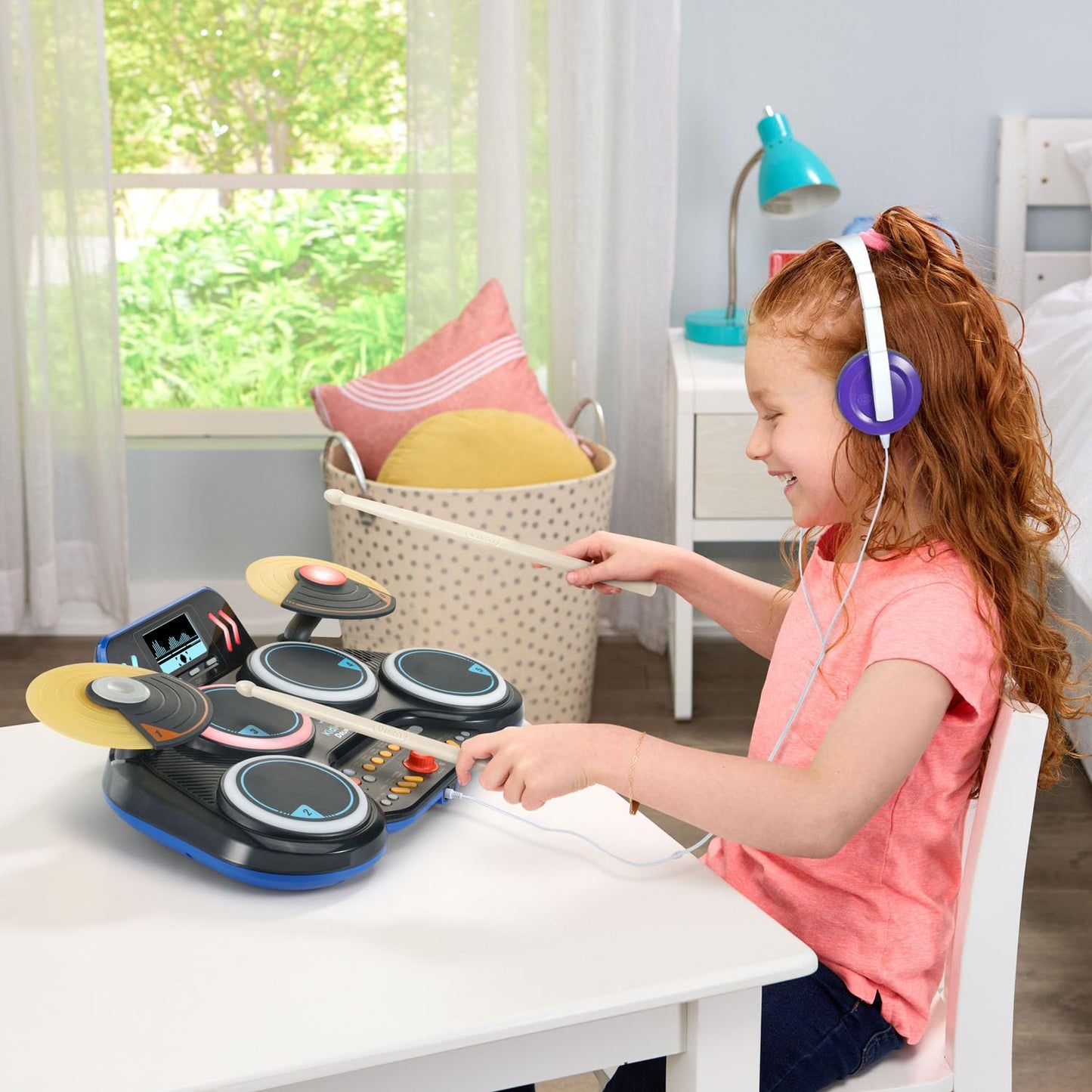 VTech KidiStar Drum Pad | Interactive Electronic Drum Kit with Drumsticks, Music, Learning Games & LCD Display | Ages 5+