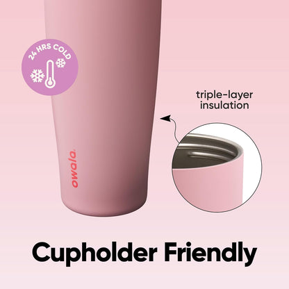 Owala FreeSip 40 oz (1183 ml) Insulated Stainless Steel Tumbler with Built-In Straw, Side Handle and Leakproof Push-Button Lid – Pink & Purple