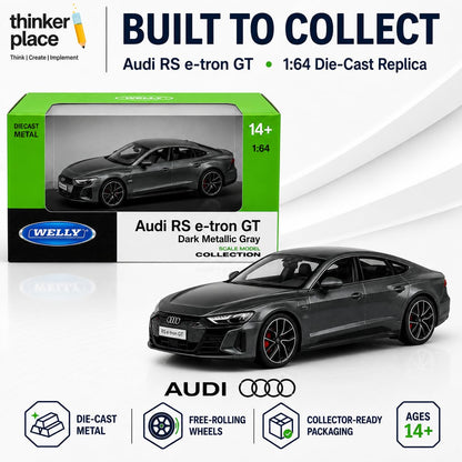 Welly 1:64 Audi RS e-tron GT Dark Metallic Gray Die-Cast Metal Model Car