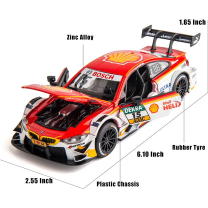 RMZ Hobby 1:32 BMW M4 DTM Die-Cast Model Car – Red |Pull Back, Openable Doors, Light & Sound (664999)
