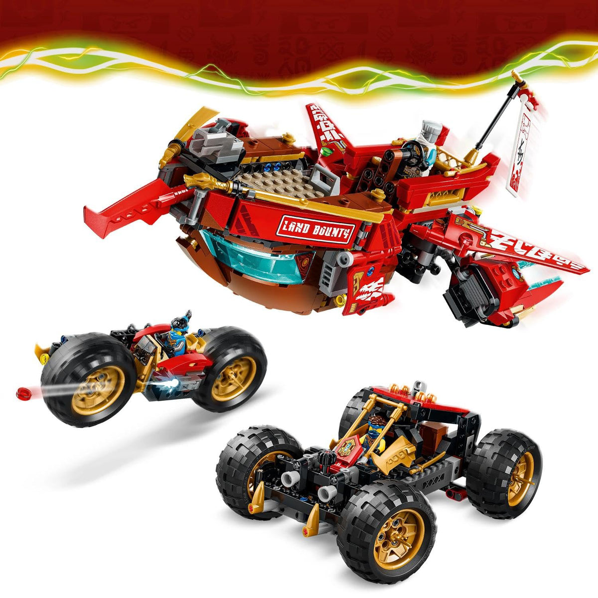 LEGO NINJAGO Land Bounty 71869 – 3-in-1 Ninja Vehicle Building Set with 6 Minifigures (1,214 Pieces, Ages 9+)