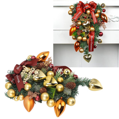 Luxury Christmas Wall Hanging Centerpiece with Golden Hearts & Ornaments | Pinecone & Bauble Decorative Arrangement – Holiday Home Décor