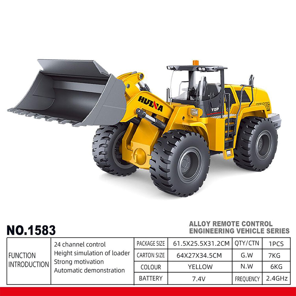 HUINA 1583 1:14 Scale RC Wheel Loader | 2.4GHz 10CH Remote Control Construction Vehicle with Electric Lifting Bucket, Lights & Sound | 14+