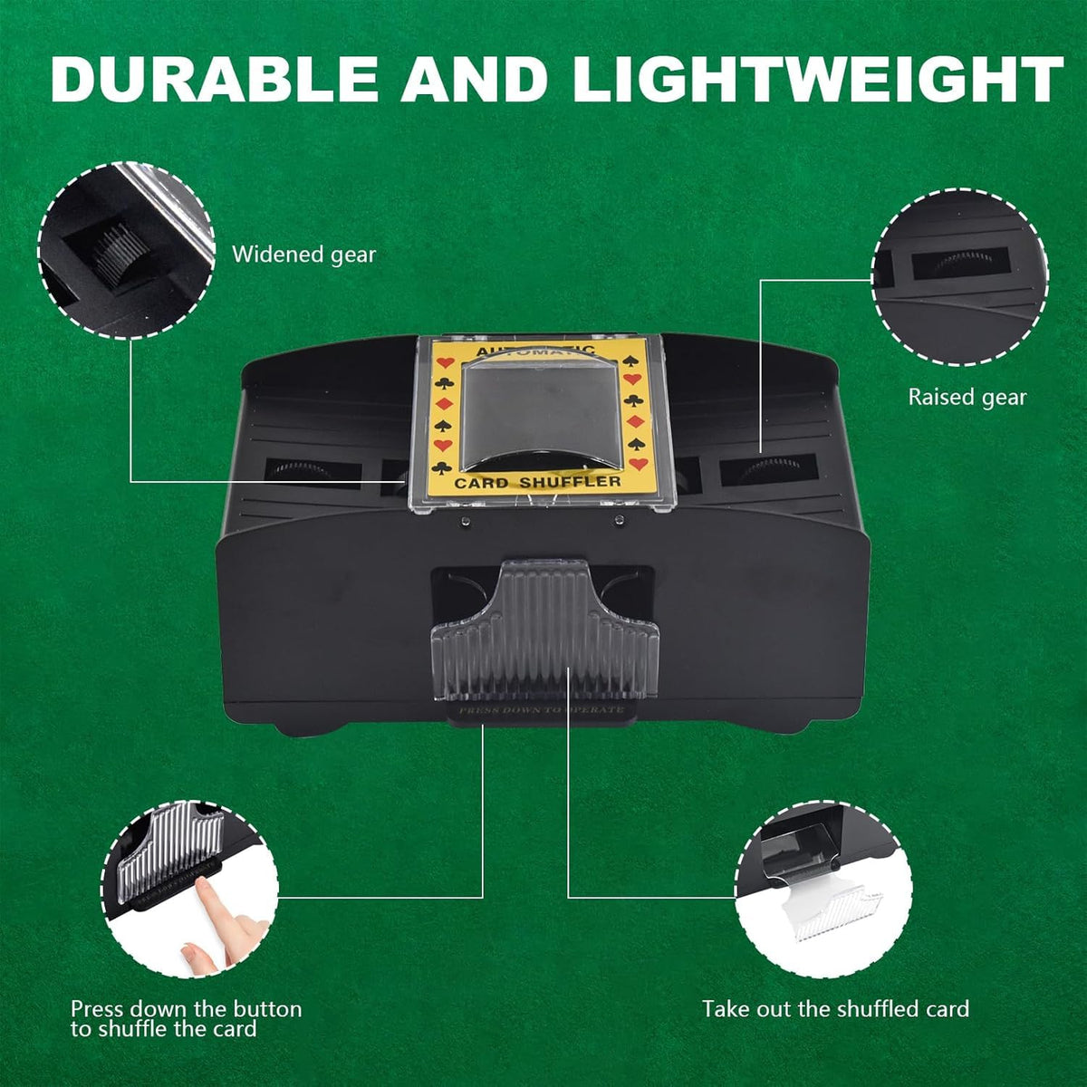 Automatic Card Shuffler Machine for 1–2 Decks | Battery Operated Electric Playing Card Shuffler | Portable Poker Card Shuffling Machine for Casino, Club, Family Games & Home Party