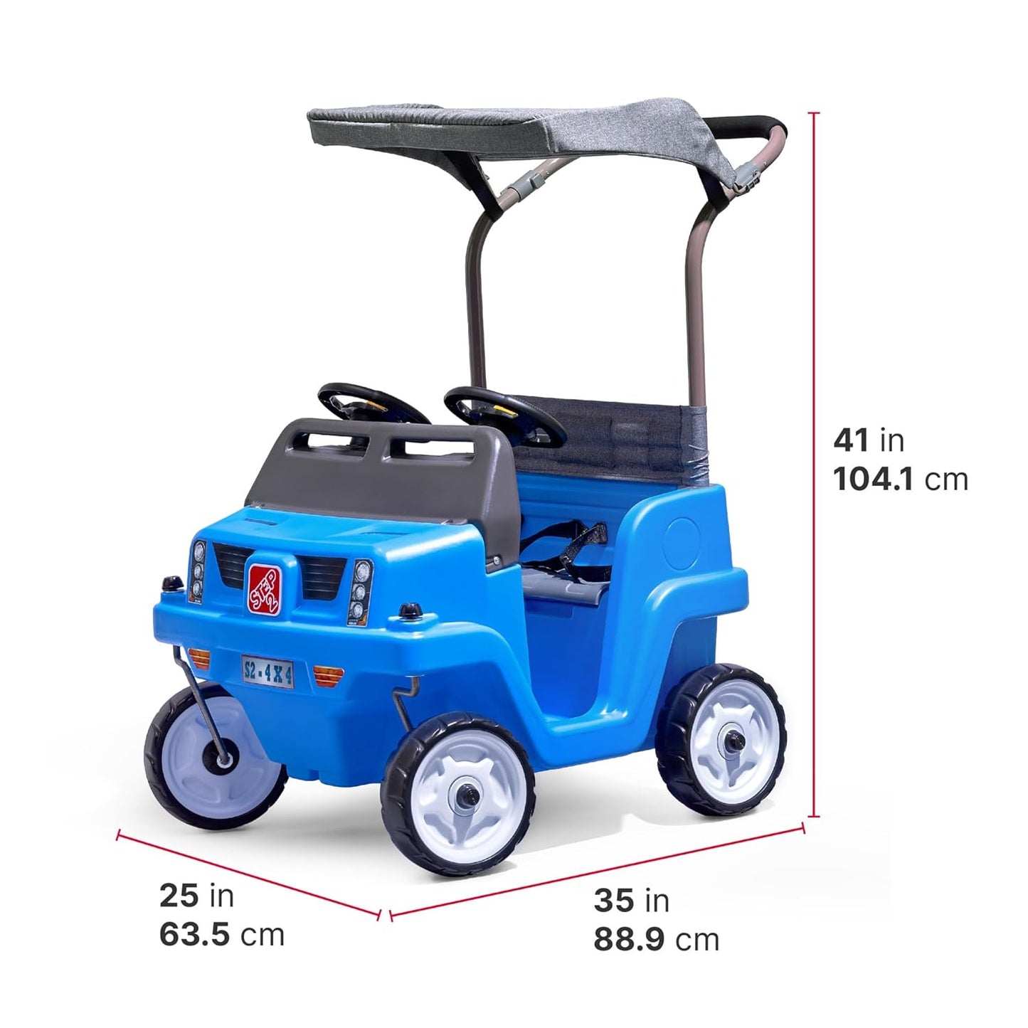 Step2 Side-by-Side Push Around SUV Ride-On Car for Kids | 2-Seater Push Car with Seat Belts, Dual Steering Wheels, Horns & Adjustable Canopy – Blue