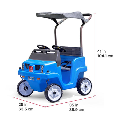 Step2 Side-by-Side Push Around SUV Ride-On Car for Kids | 2-Seater Push Car with Seat Belts, Dual Steering Wheels, Horns & Adjustable Canopy – Blue