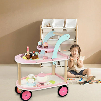 Sweet Treats Wooden Ice Cream & Tea Trolley – Pretend Play Cart for Kids - Jaiman Toys
